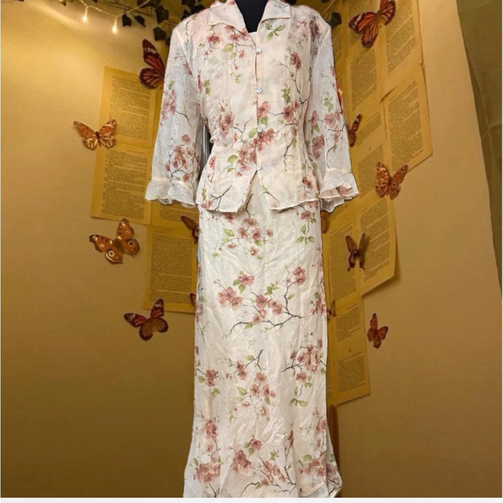 Coldwater Creek Cherry Blossom Maxi Dress Set